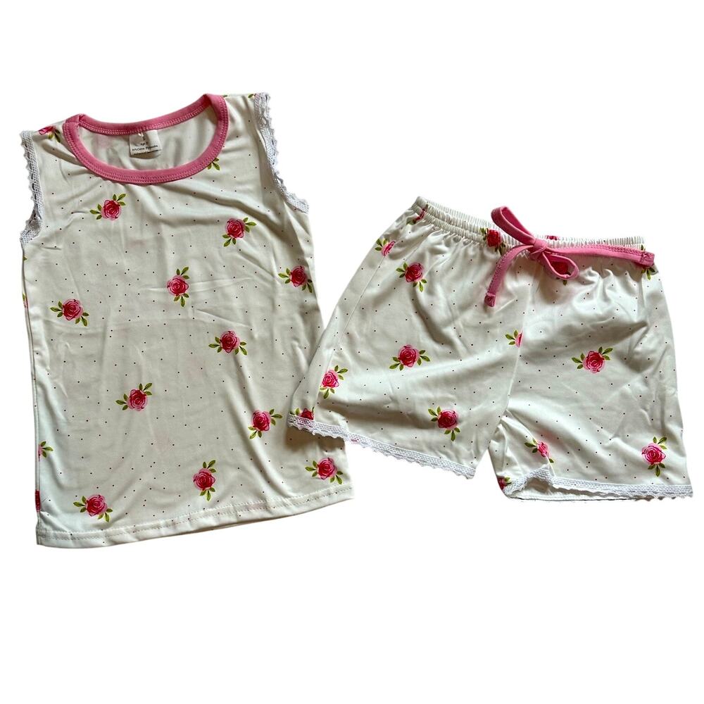 Toddler Girls Honeydew USA 2T Pink Polka Dot Pink Rose Lace Shirt and Shorts Set